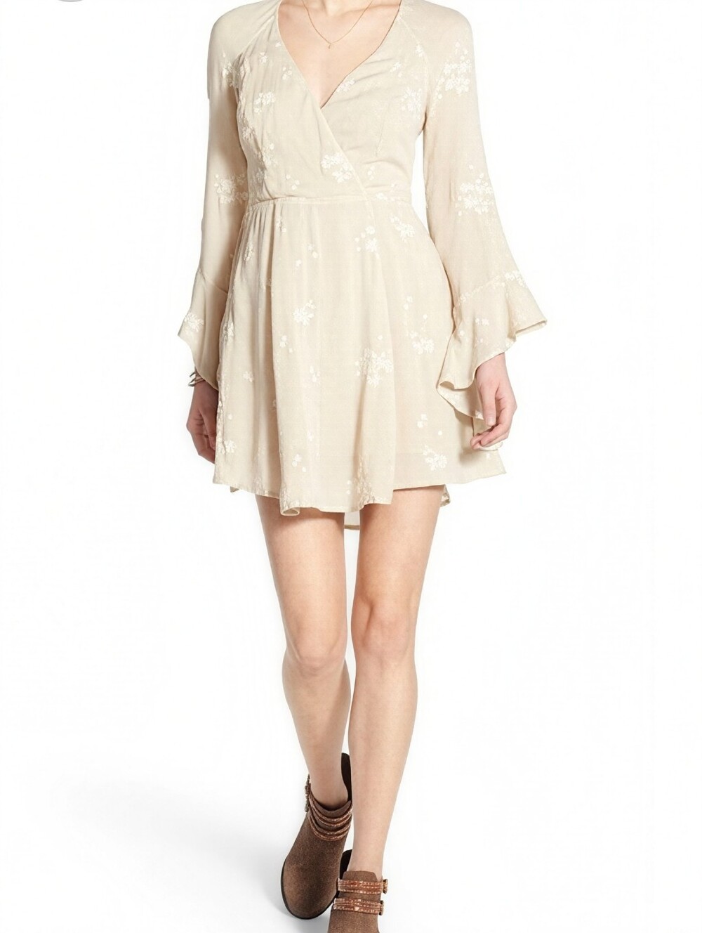 Free People Women's Jasmine Floral Embroidered Mini Dress Size Small Boho Chic